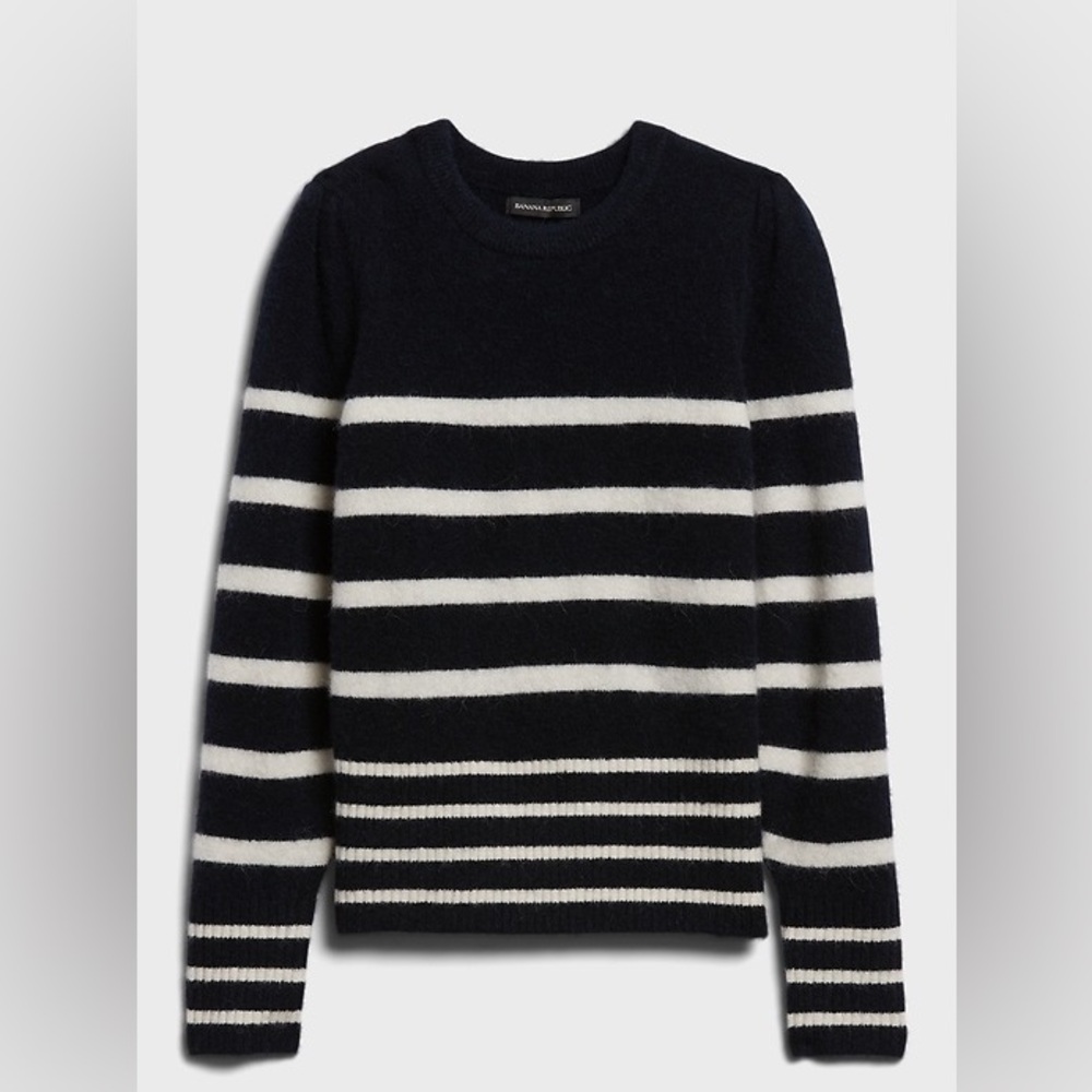 Navy and White Striped Alpaca Sweater